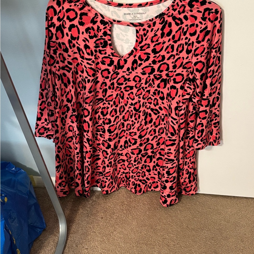 Jessica London Pink Leopard Print Long Sleeve Top